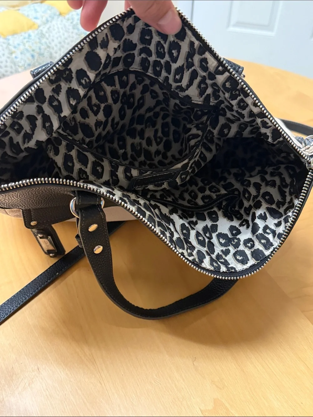 Nine West Black and Cream Two-Tone Faux Leather Pebbled Tote Bag